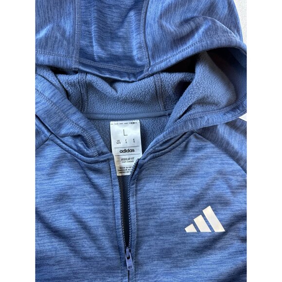 Adidas Boys Blue Full-Zip Hoodie Sz L 14/16 Reg Fit Fleece-Lined Activewear - Picture 3 of 12